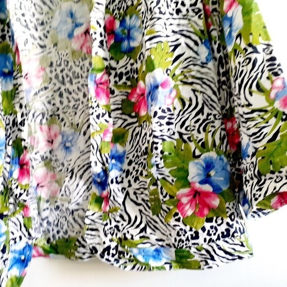 Choices  100% Linen Open Front Floral B&W Zebra Stripes Sleeve Women's Blazer 2X - Picture 7 of 11